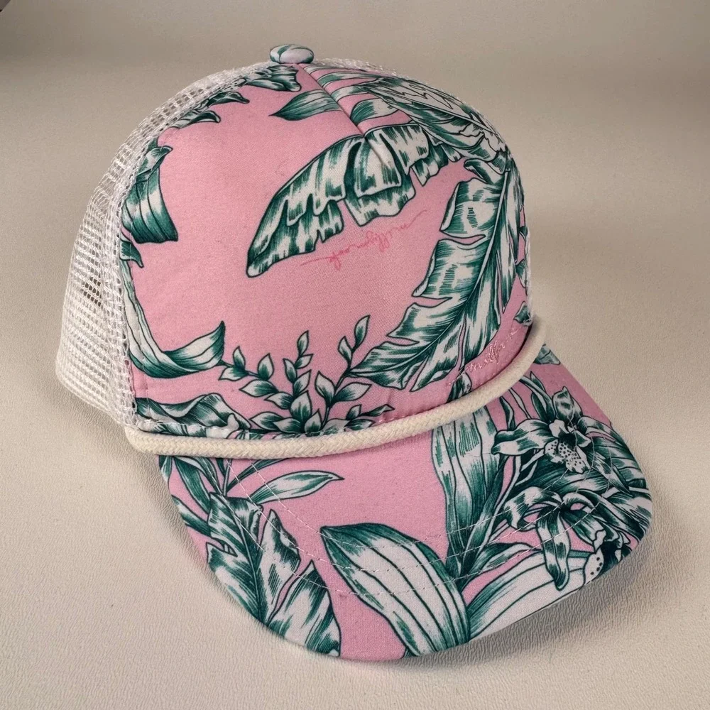 MILLYMOOK Girls Pink Tropical Leaf Print Trucker Hat Mesh‎ Back Adjustable